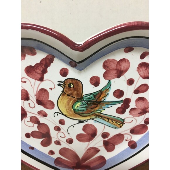 DERUTA Made In Italy Hand Painted Red Heart Bird Trinket Dish 6.5” - Picture 2 of 4